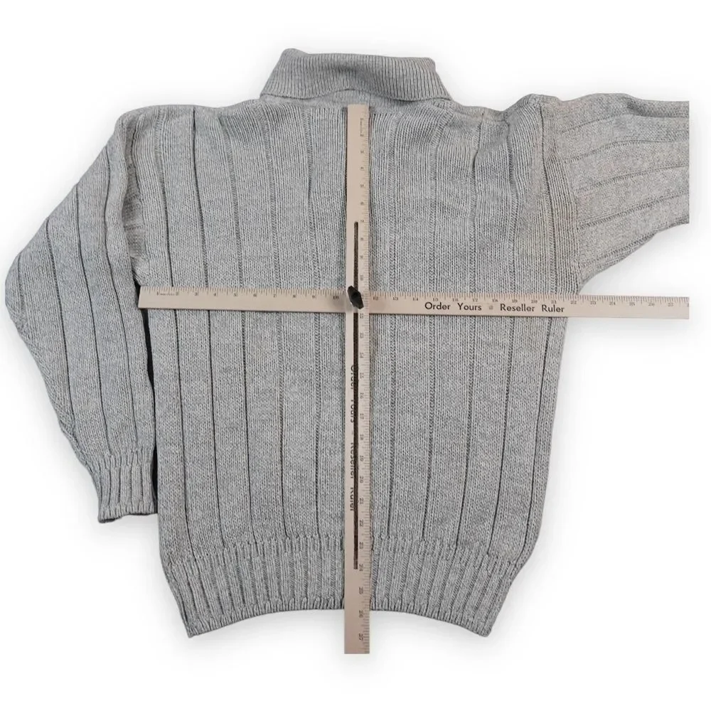 GANT‎ Hand Framed Sweater Heavy Cotton Medium Gray Shawl Collar Fisherman Cable